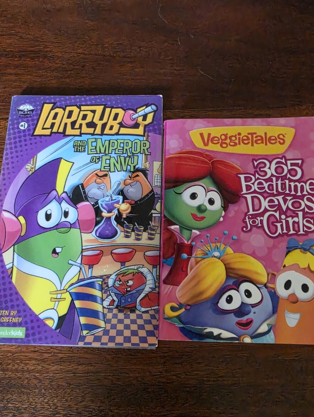 Lot of 2 Veggietales Paperback Books Devotionals And Larryboy